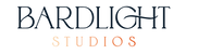 Bardlight Studios logo featuring a dark navy feather with orange sunburst rays and the text 'BARDLIGHT STUDIOS' below on a white background.