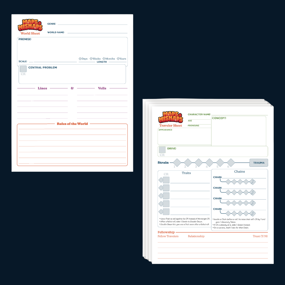 Maps & Mishaps Playsheets